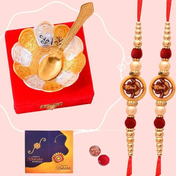 Great Art Designer GA_2021-600-43 Pearl Rakhi, Thali, Greeting Card, Chawal Roli Pack  Set