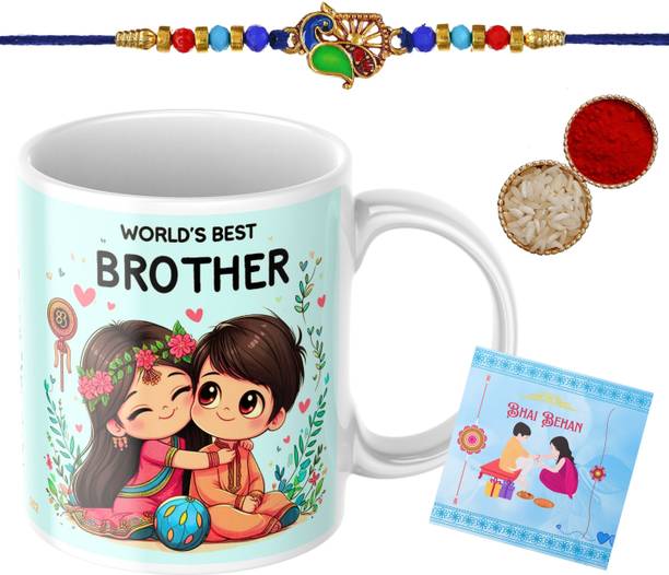 YAYAATI Rakhi with mug _ _PS112_PS1707 Assorted Rakhi, Mug, Greeting Card, Chawal Roli Pack  Set