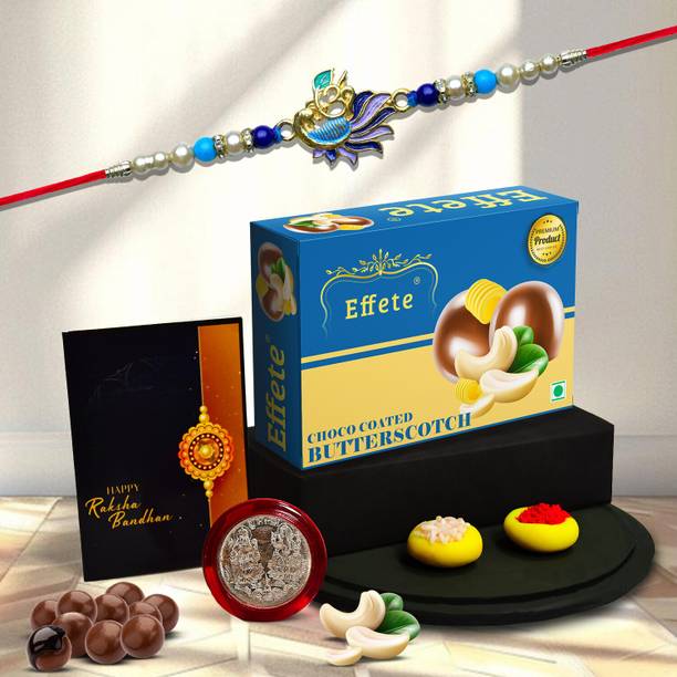 Effete Designer Rakhi set of 1 with butter sotch (32gm)| Rakhi for Brother/sister| K1_744_BS32 Assorted Rakhi, Greeting Card, Coins, Chawal Roli Pack  Set