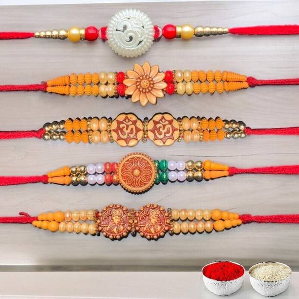 Little Star Designer C6-D4-D5-D7-D2 Assorted Rakhi, Chawal Roli Pack  Set