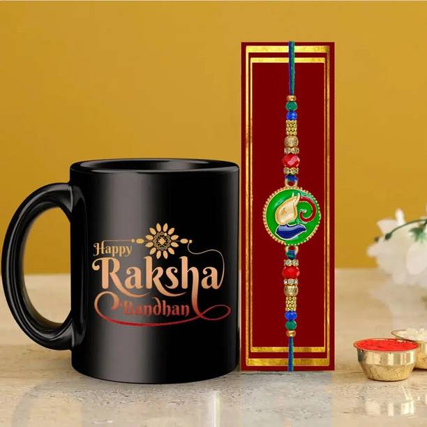Tonkwalas Designer Rakhi Gift Set For Brother Combo With Roli Chawal Greeting Card- PATCH-7 Mauli Thread Mug, Rakhi, Greeting Card, Chawal Roli Pack  Set