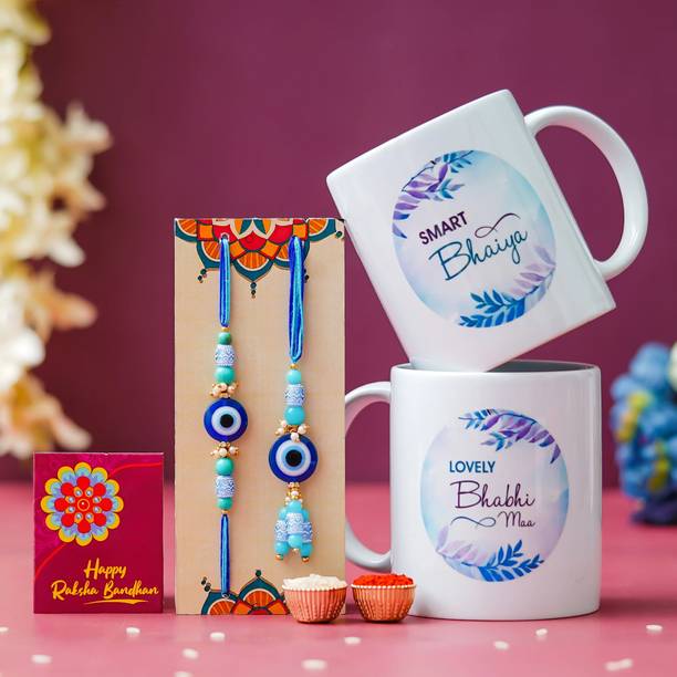 Tonkwalas Designer Rakhi Gift Set For Brother Combo With Roli Chawal Greeting Card- MGP-2 Mauli Thread Mug, Rakhi, Lumba, Greeting Card, Chawal Roli Pack  Set