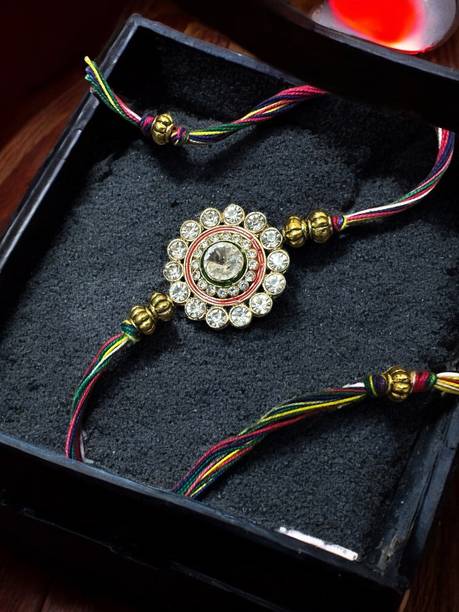 asthmnagala Designer KundanRakhiRitualComboOM Mauli Thread Chawal Roli Pack  Set