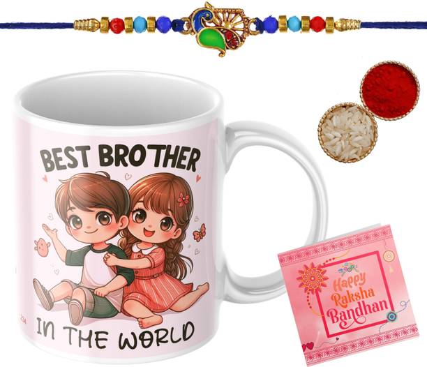 YAYAATI Rakhi with mug _ _PS142_PS1707 Assorted Rakhi, Mug, Greeting Card, Chawal Roli Pack  Set