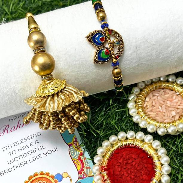 THE INDIA STYLE Designer Rakhi Set for Brother|Fancy Rakhi Assorted Rakhi, Chawal Roli Pack, Greeting Card  Set