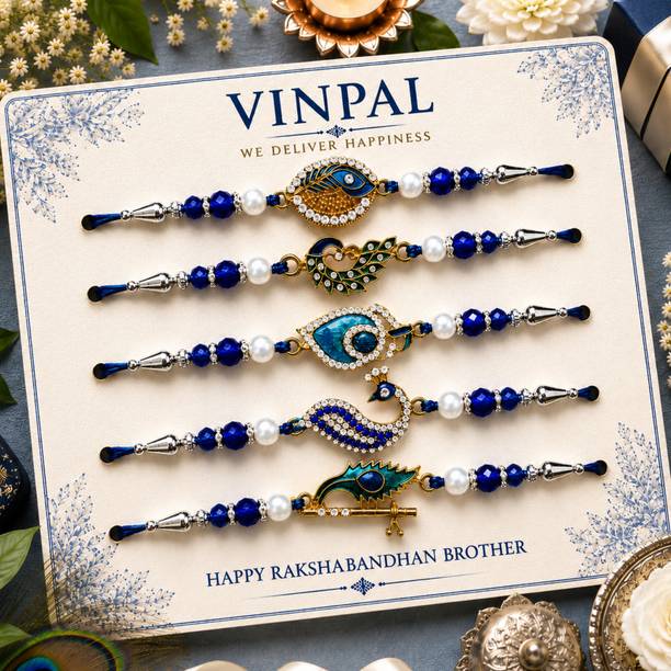 Vinpal Designer Peacock Set of 5 Rakhi for Brothers|Premium Rakhi Assorted Rakhi  Set