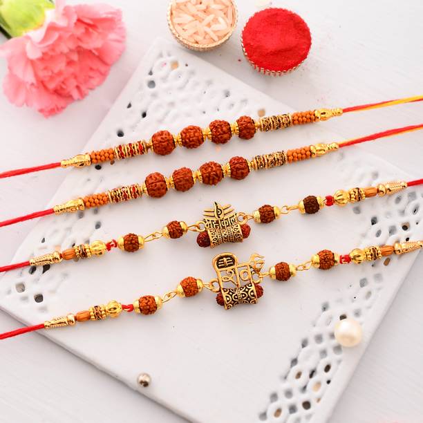 PRIDE STORE Rudraksh Rakhi, Rakhi for Brother-Greeting Card-Tilak Pack - 7801 Mauli Thread Rakhi, Greeting Card, Chawal Roli Pack  Set