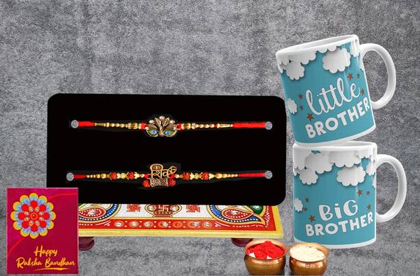 PR SMART Thread Rakhi Gift Set For Brother Combo With Printed Mug, Roli Chawal and Greeting Card Mauli Thread Mug, Rakhi, Greeting Card, Chawal Roli Pack  Set