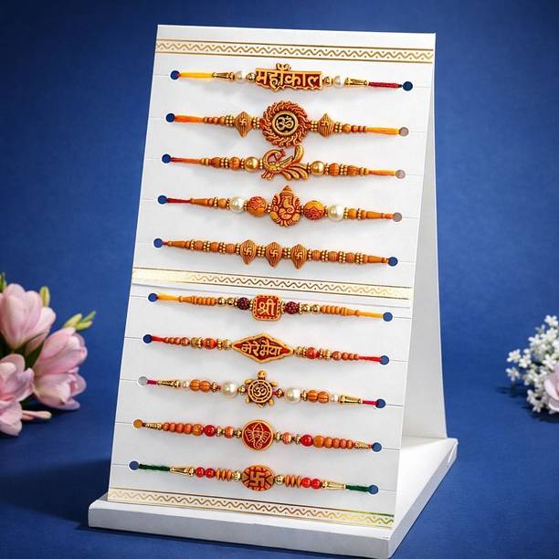 LeafBlu Religious NR05- Unique Designer Premium Quality Assorted RAKHI (A+B) PACK OF 10 Assorted Rakhi, Greeting Card, Chawal Roli Pack  Set