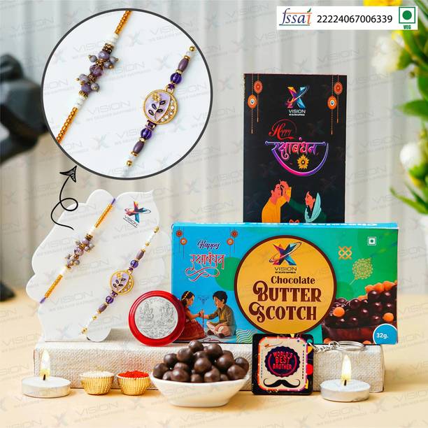 Xvision Designer Rakhi with Chocolate Gift Hamper | Designer Rakhi for Brother Mauli Thread Rakhi  Set