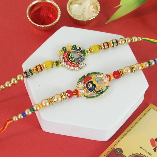 TIED RIBBONS Religious TR-RB24-Setof2rakhi-S023 Assorted Rakhi, Greeting Card, Chawal Roli Pack  Set