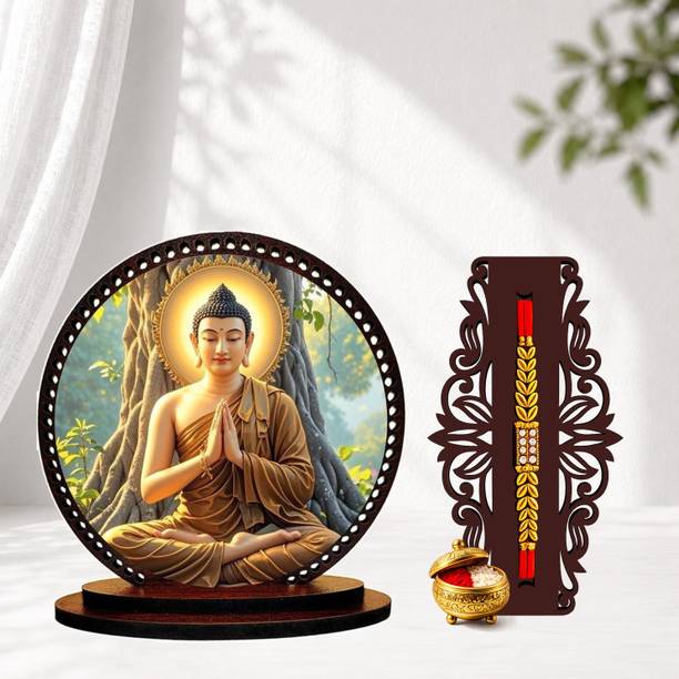 GIFTDECOR Designer Rakhi 1169 Mauli Thread, Pearl Rakhi, Showpiece, Chawal Roli Pack  Set