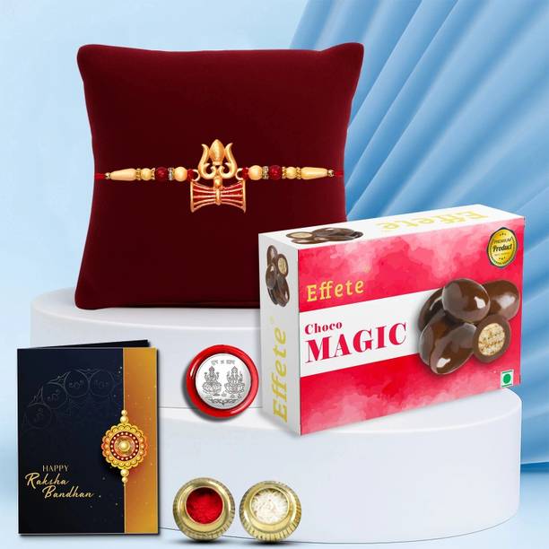 DeoDap Religious Rakhi Combo Gift Set for Brother |Choco Beats 32Gm|Chocolate|Y22K1_603_CB32 Assorted Rakhi, Chawal Roli Pack, Greeting Card, Coins  Set