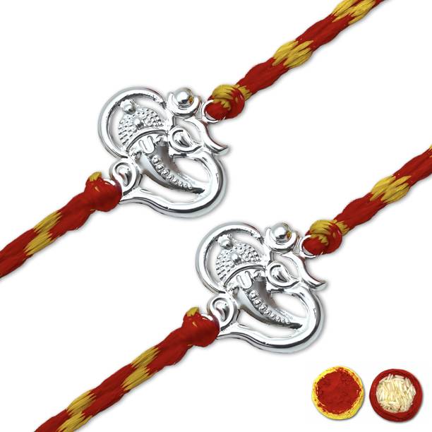 RanaJewellers Thread 925 Real Silver Rakhi for Brother (Lord Ganesh ji Design) Silver Chawal Roli Pack  Set