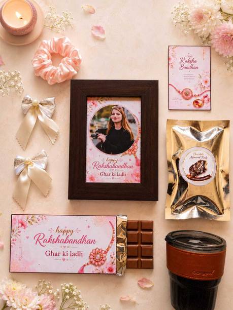 BLISSFULL BITES Designer RBTH10 Gold Finish, Mauli Thread, Pearl Rakhi, Chawal Roli Pack Set