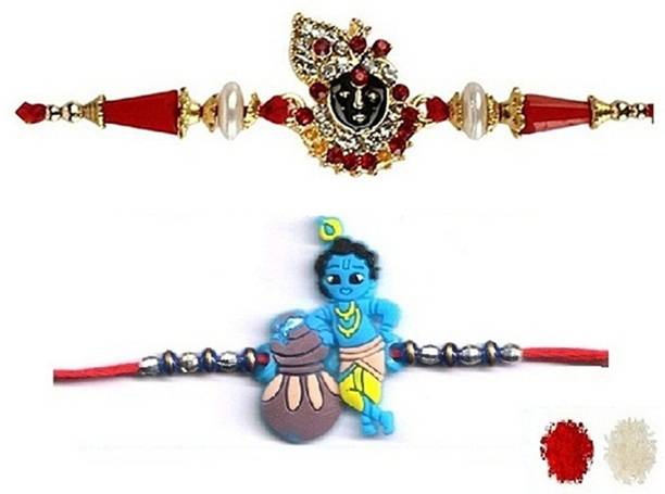 VR Creatives Kids Kids Krishna Rakhi and Krishna Face Two 2 Rakhi Combo Set for Brother Assorted Rakhi, Chawal Roli Pack  Set