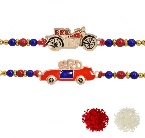 Meira Jewellery Designer Carbike Assorted Rakhi, Greeting Card, Chawal Roli Pack  Set
