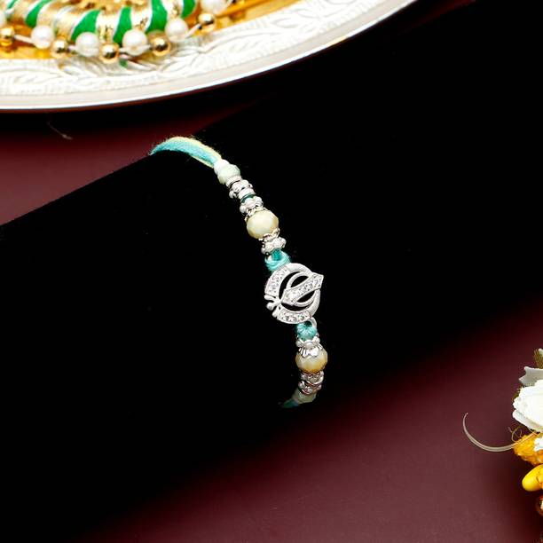 Thread Khanda Pastel green Rakhi With Rakhi Greeting Card Assorted Rakhi, Greeting Card, Chawal Roli Pack Set by ARCHIES