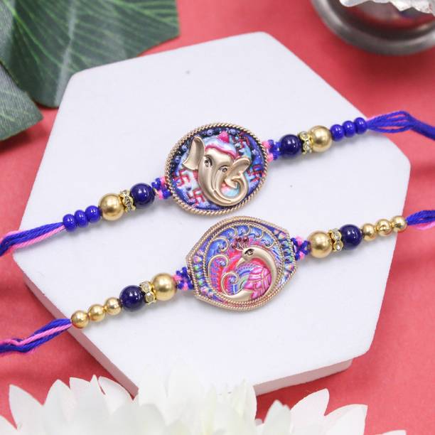 TIED RIBBONS Bracelet TR-RB24-Setof2rakhi-S006 Assorted Rakhi, Greeting Card, Chawal Roli Pack Set