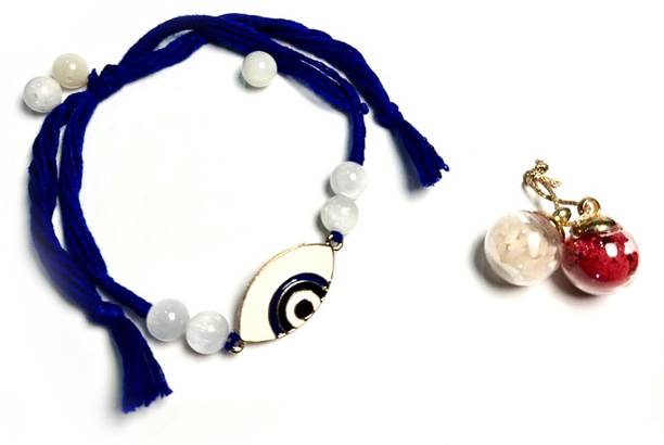 Shivkosha Moonstone Evileye Bracelet Rakhi For Protection & Emotional Balance Yarn Chawal Roli Pack  Set