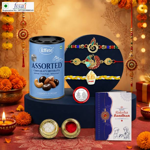 Effete Rakhi With Chocolate|Roli-chawal|Coin|Greeting Card_K3_1714+1725+1677_AS96 Assorted Gift Box