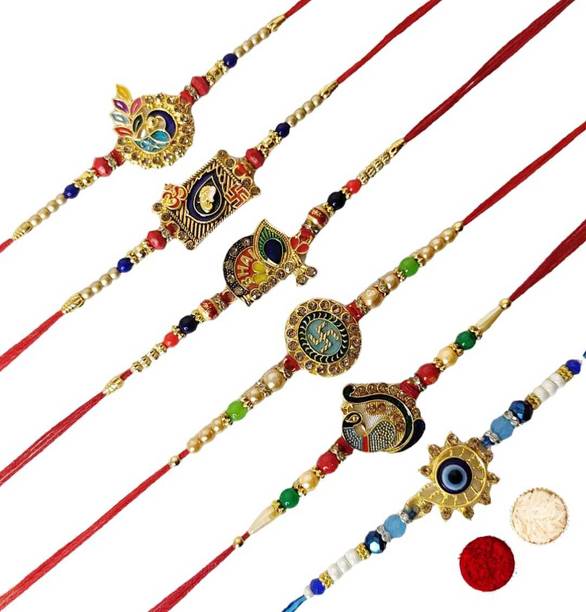 PARTISH Designer Multi Stone Rakhi Mauli Thread Rakhi  Set