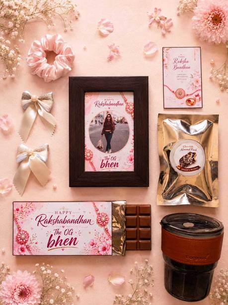 BLISSFULL BITES Designer RBTH8 Gold Finish, Mauli Thread, Pearl Rakhi, Chawal Roli Pack Set