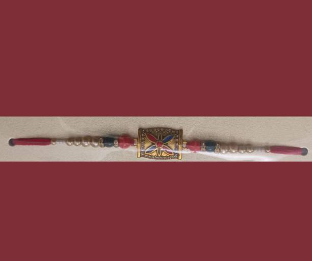 Iconic Religious Traditional Kundan Bead with Golden Floral Charm Mauli Thread Rakhi  Set