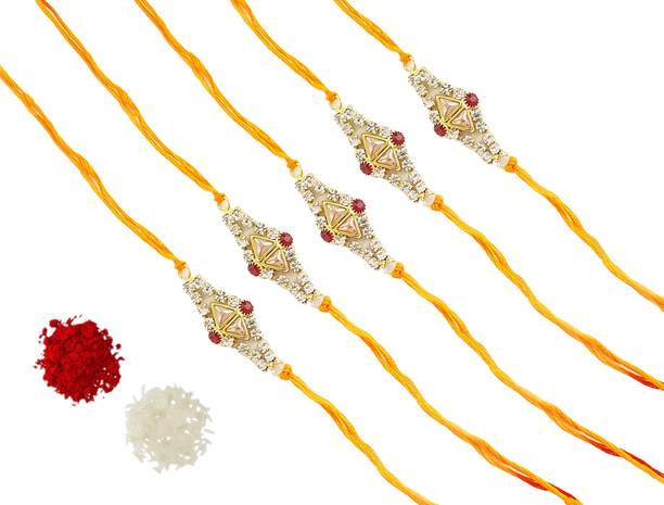 TimelessDecore Designer Stone Rakhi Combo - 88 Kundan, Yarn Rakhi, Chawal Roli Pack, Greeting Card  Set