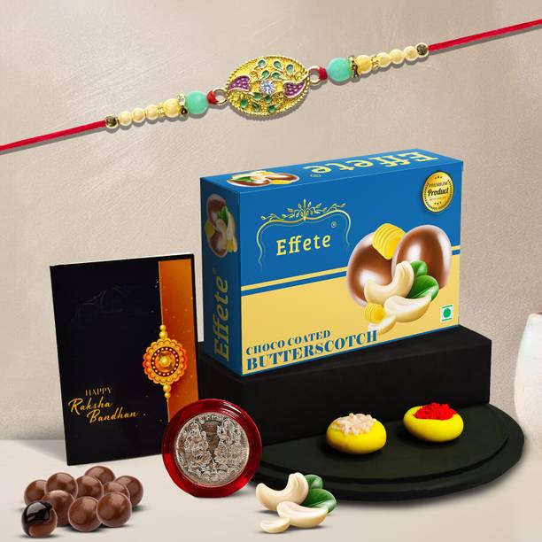 Effete Designer Rakhi set of 1 with butter sotch (32gm)| Rakhi for Brother/sister| K1_752_BS32 Assorted Rakhi, Greeting Card, Coins, Chawal Roli Pack  Set