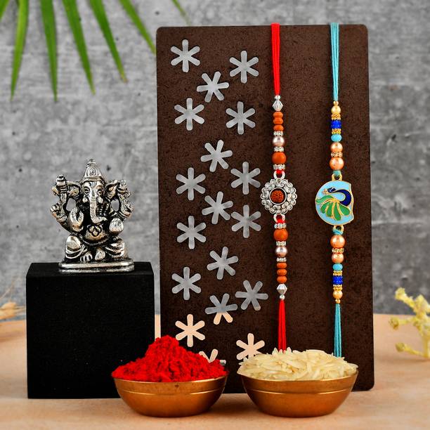 Tonkwalas Designer Rakhi Gift Set For Brother Combo With Roli Chawal Greeting Card- SG2-C18-C25 Mauli Thread Showpiece, Rakhi, Greeting Card, Chawal Roli Pack  Set