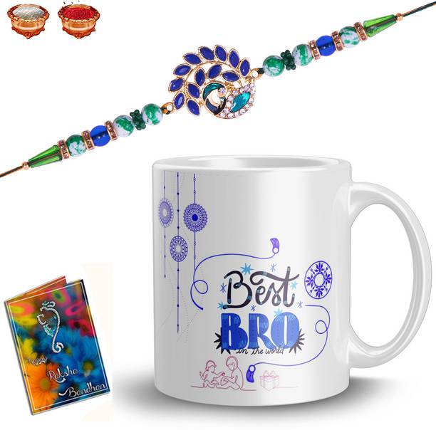 CHANUN Designer Mug, Rakhi, Greeting Card, Chawal Roli Pack Set P-1-RX Mauli Thread Mug, Rakhi, Greeting Card  Set