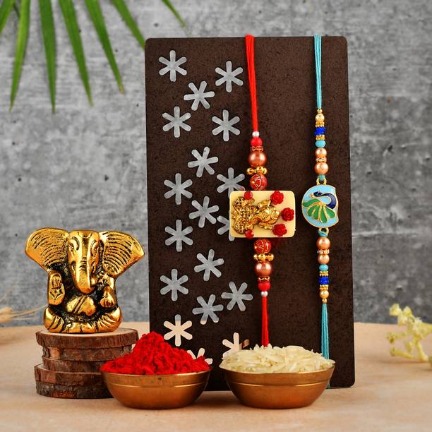 Tonkwalas Designer Rakhi Gift Set For Brother Combo With Roli Chawal Greeting Card- GG1-C18-C39 Mauli Thread Showpiece, Rakhi, Greeting Card, Chawal Roli Pack  Set