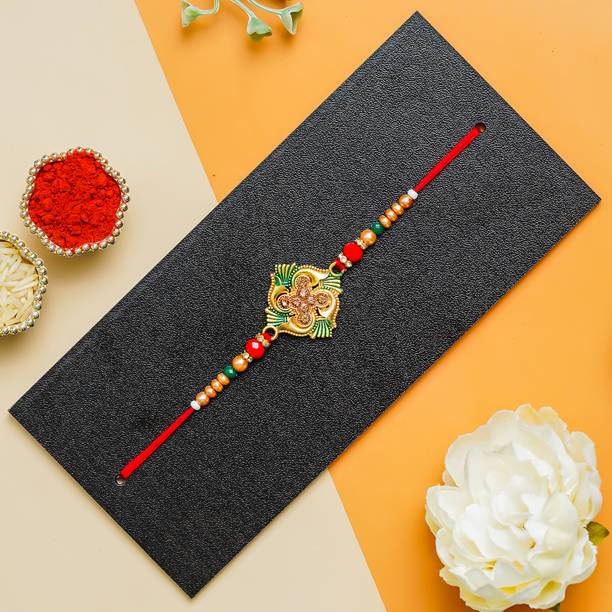 Tonkwalas Designer Rakhi for brother (KK-27) Mauli Thread Rakhi, Chawal Roli Pack, Greeting Card  Set