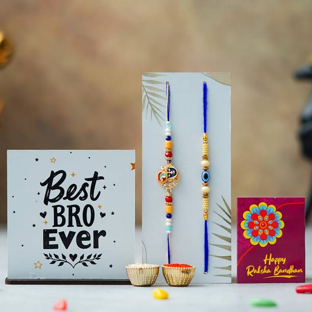 Tonkwalas Designer Rakhi Gift Set For Brother Combo With Roli Chawal Greeting Card- FRM4-C16-C4 Mauli Thread Showpiece, Rakhi, Greeting Card, Chawal Roli Pack  Set