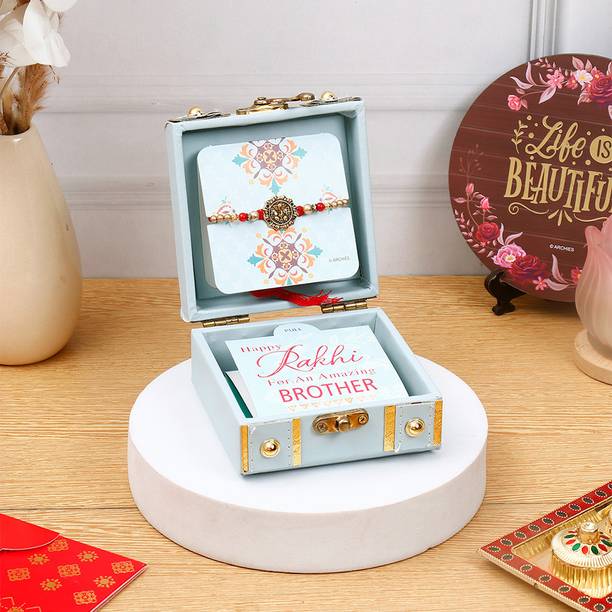 ARCHIES Thread Divine Ganesha Grey Rakhi Treasure Box Gold Finish Rakhi  Set