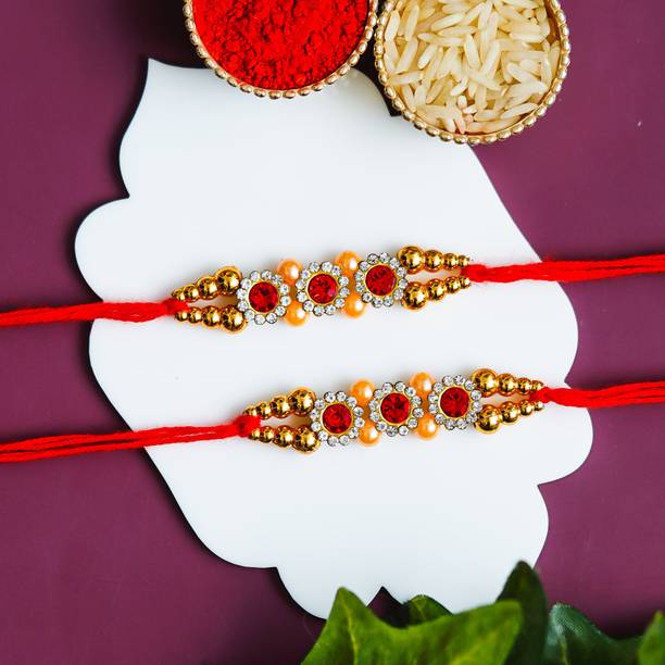 Poorak Designer PK_RK_COMBO_2CC_GREET Assorted Rakhi, Chawal Roli Pack, Greeting Card  Set