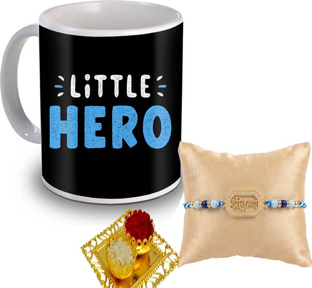Designer Printed Mug & Designer Rakhi Gift Combo for Brother MUG-37 Mauli Thread Mug, Rakhi Set by GIFTGROOVE