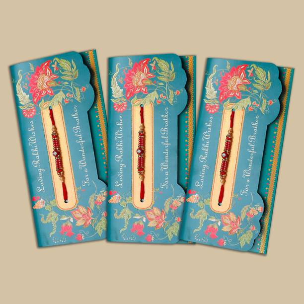 ARCHIES Religious Aesthetic Rakhi mailer with Roli chawal and Envelope Pack Of 3 Mauli Thread Rakhi  Set