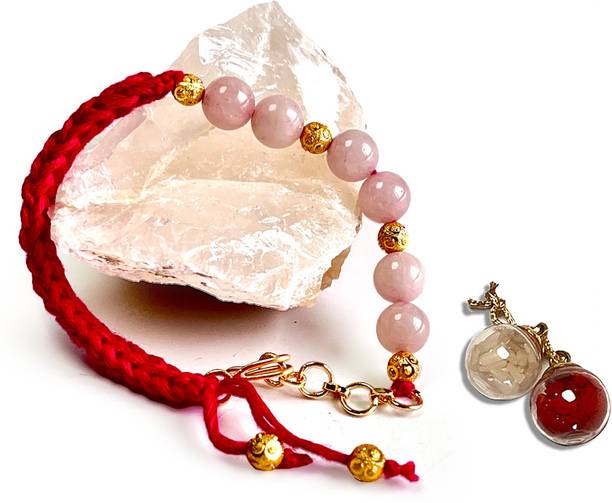 Shivkosha Designer Rose Quartz Bracelet Rakhi Healing Crystal for Love & Harmony Yarn Chawal Roli Pack  Set