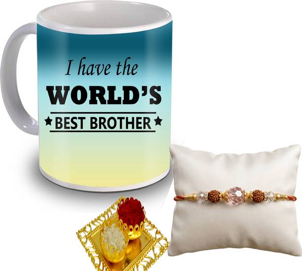 Rudraksh World's Best Brother Coffee Mug & Premium Crystal Rakhi Gift Set Mauli Thread Mug, Rakhi Set by GIFTGROOVE