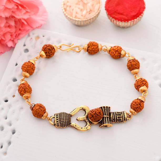 PRIDE STORE Rudraksh Om Rudraksh Bracelet Sandalwood Chawal Roli Pack, Greeting Card, Rakhi  Set