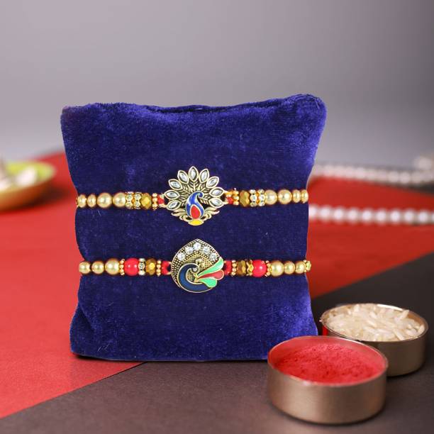 TIED RIBBONS Bracelet TR-RB24-Setof2rakhi-S018 Assorted Rakhi, Greeting Card, Chawal Roli Pack Set