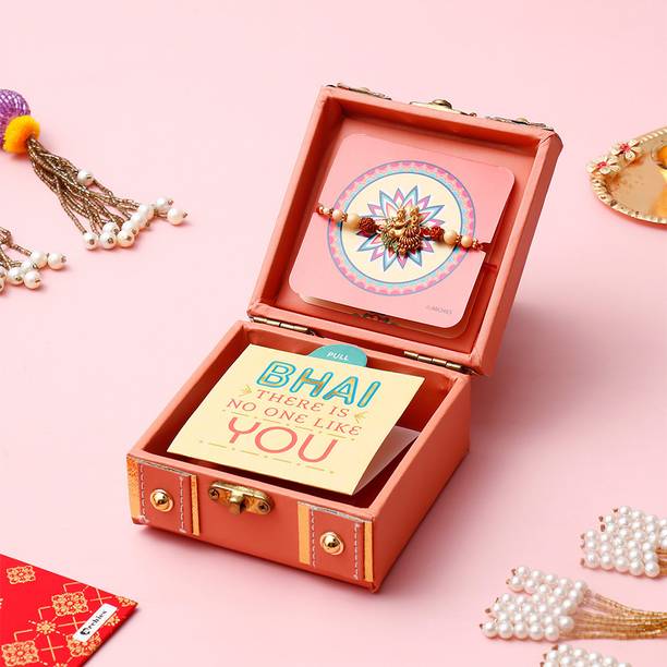 ARCHIES Thread Radha Krishna Coral Rakhi Treasure Box Gold Finish Rakhi  Set