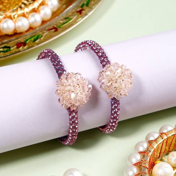 ARCHIES Thread Pack Of 2 Blush Bloom Crystal Rakhi With Rakhi Greeting Card Assorted Rakhi, Greeting Card, Chawal Roli Pack  Set