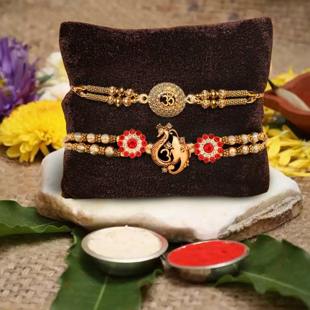 TIED RIBBONS Religious TR-RB22-Setof2Rakh-KK001 Assorted Rakhi, Greeting Card, Chawal Roli Pack  Set
