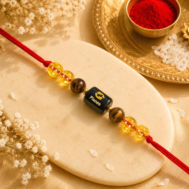 Pisces Zodiac with Citrine Tiger Eye for Prosperity, Success & Good Fortune Mauli Thread Bracelet Set by REIKI CRYSTAL PRODUCTS