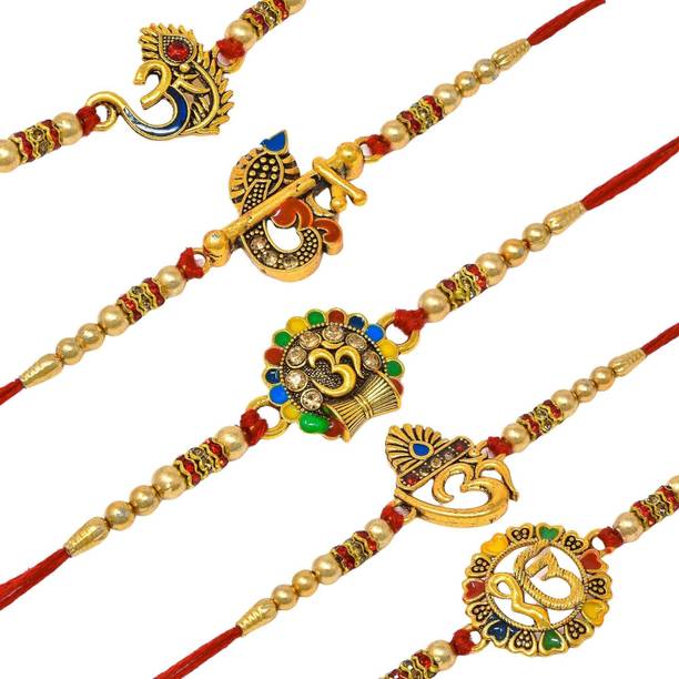 Meira Jewellery Religious Combo-1236 Gold Finish Rakhi, Greeting Card, Chawal Roli Pack  Set