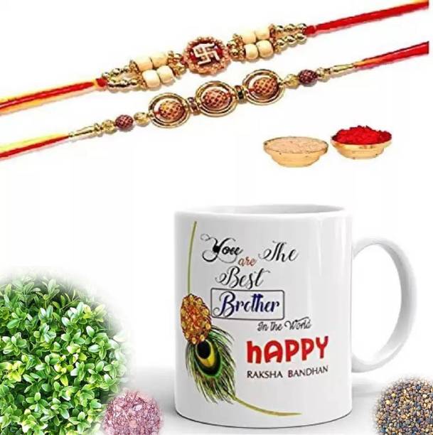बन्ना आर्ट रिलीजियस Designer Rakhi with Mug | Bhai Rakhi | Fancy Rakhi | Designer Rakhi| MUG मौली थ्रेड  सेट