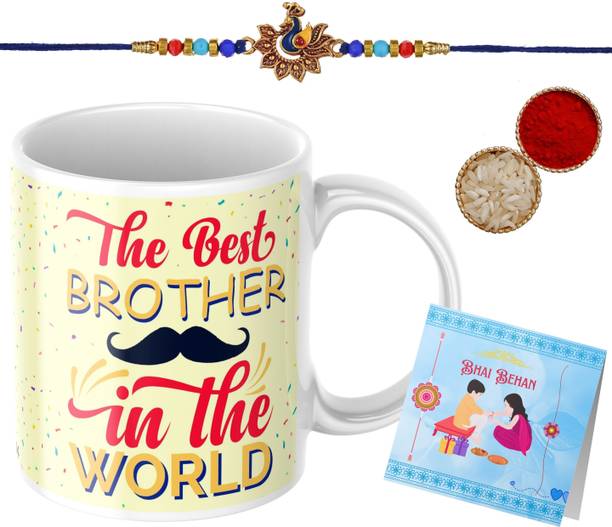 YAYAATI Rakhi with mug _ _PS143_PS1707 Assorted Rakhi, Mug, Greeting Card, Chawal Roli Pack  Set